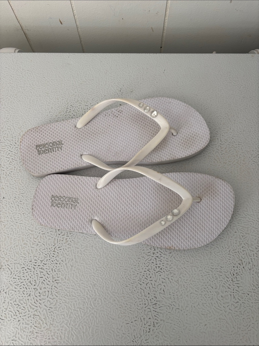 Women's White Flip Flops with Rhinestone Detail